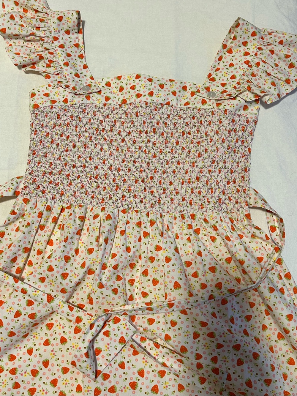 Batsheva Pink Ditsy Strawberry-Print Smocked Sundress